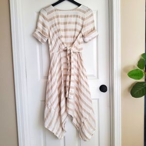 Anthropologie Cream and Tan Asymmetrical Dress